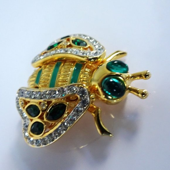 VALENTINO Garavani Crystal Poured Glass Pate de Verre Gripoix Bug Bee Pin Brooch - Picture 7 of 15